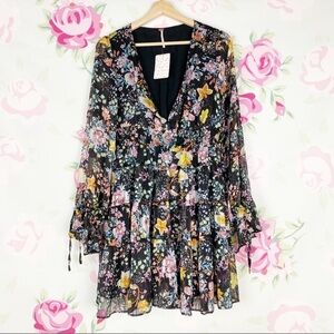 NEW Free People Closer To The Heart Floral V-Neck Long Sleeve Dress M